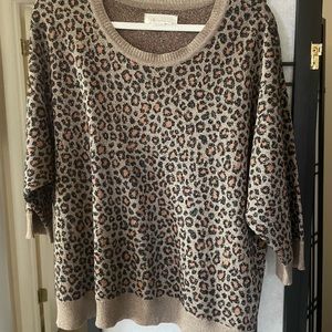 Anthropologie leopard print with sparkles crewneck sweater size XL